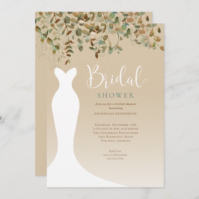 Watercolor Fall Greenery Bridal Shower Invitation (Front/Back)