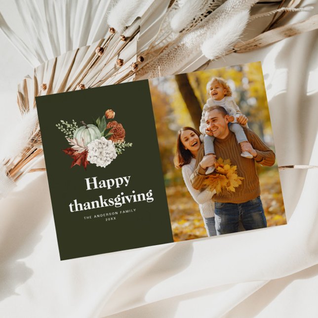watercolor fall harvest happy thanksgiving photo holiday card (Creator Uploaded)