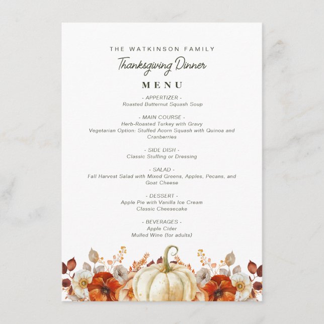 watercolor fall harvest thanksgiving menu (Front)