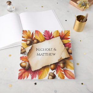 Watercolor Fall Leaves & Acorns Rustic Wedding Guest Book