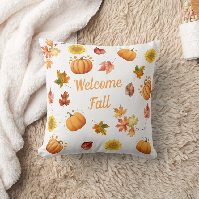 Watercolor Fall Leaves and Pumpkins Cushion (Blanket)