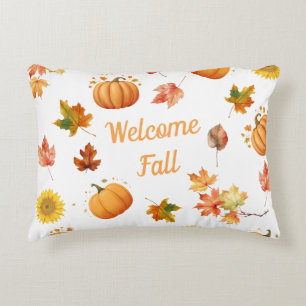 Watercolor Fall Leaves and Pumpkins Decorative Cushion