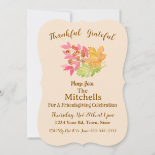 Watercolor Fall Leaves Berries Friendsgiving Invitation
