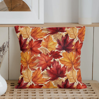 Watercolor Fall Leaves Cushion