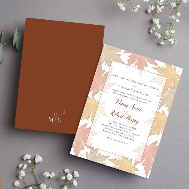 Watercolor Fall Leaves Elegant Wedding  Invitation (Elegant watercolor fall leaves custom wedding invitations.)