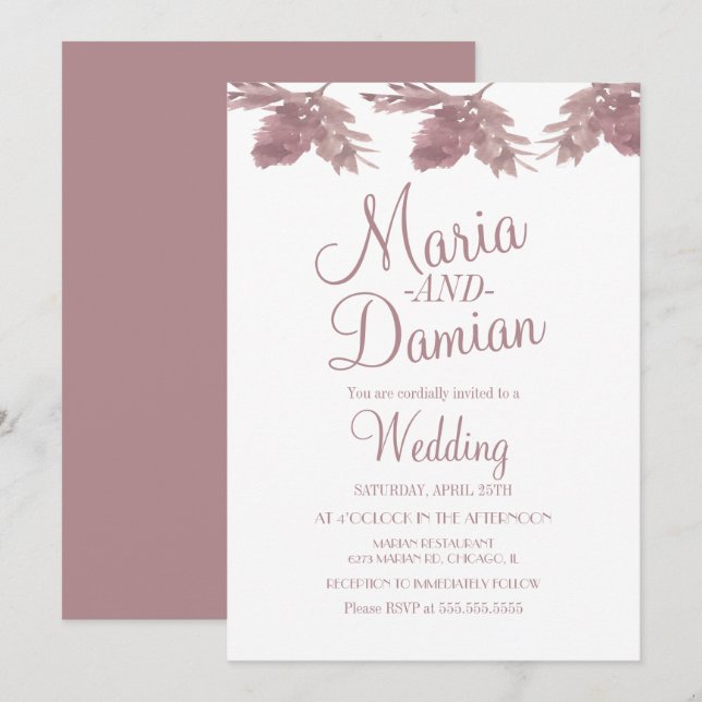Watercolor Fall Leaves Illustration Blush Wedding Invitation (Front/Back)
