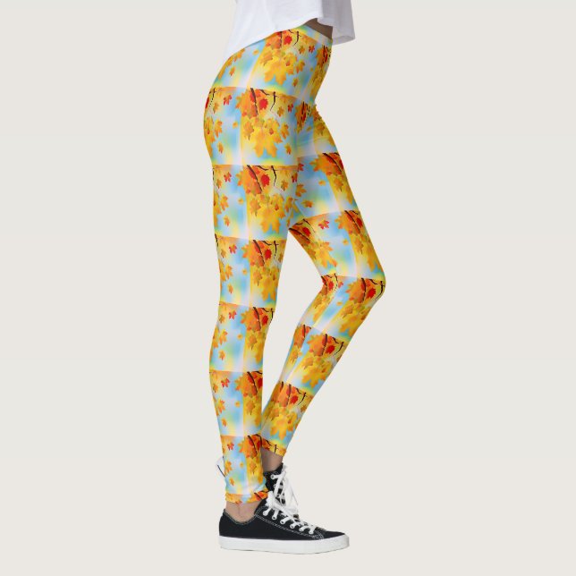 Watercolor Fall Leaves Leggings (Right)