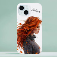 Watercolor Fall Leaves Red Head Girl Customisable