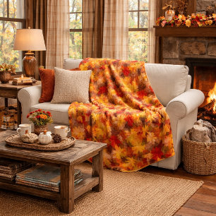 Watercolor Fall Leaves - Vintage Autumn Pattern Fleece Blanket