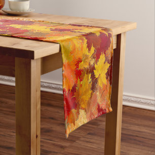 Watercolor Fall Leaves - Vintage Autumn Pattern Short Table Runner