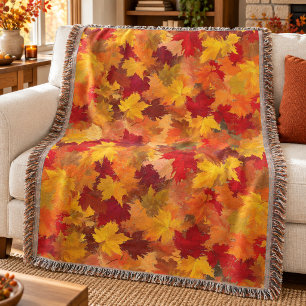 Watercolor Fall Leaves - Vintage Autumn Pattern Throw Blanket
