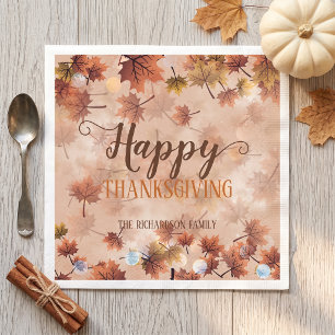 Watercolor Fall Maple Leaves Family Thanksgiving Napkin