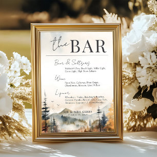 Watercolor Fall Mountain Wedding Bar Sign Card