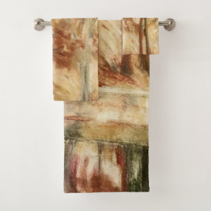 Watercolor Fall Nature Trees Burgundy Cream Yellow Bath Towel Set