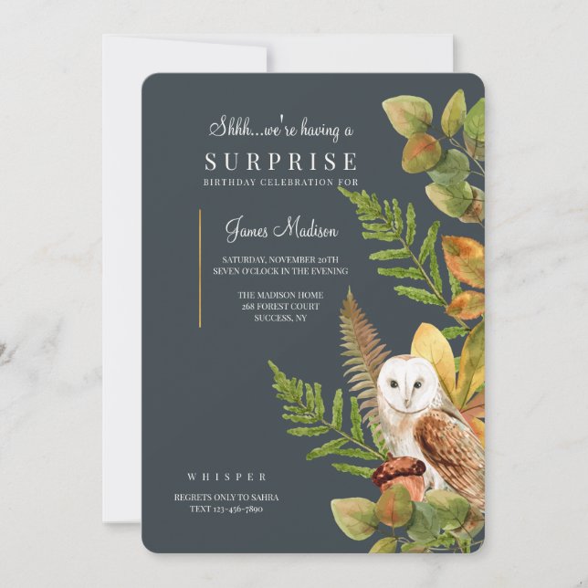 Watercolor Fall Owl Invitation (Front)
