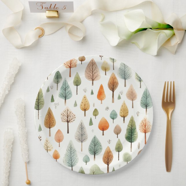Watercolor Fall Pattern Paper Plate (Wedding)