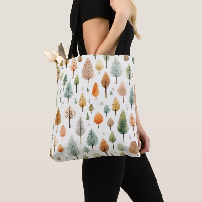 Watercolor Fall Pattern Tote Bag (Close Up)
