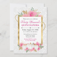 Watercolor Fall Pink Floral Pumpkin Quinceanera