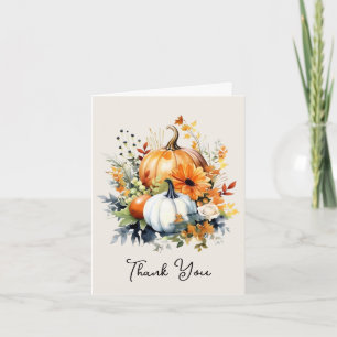 Watercolor Fall Pumpkin Autumn Thank You Card