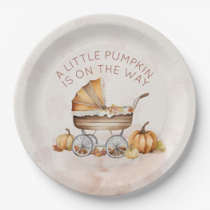Watercolor Fall Pumpkin Baby Shower Paper Plate