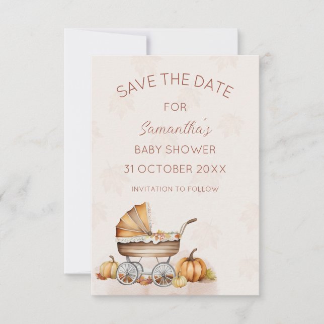 Watercolor Fall Pumpkin Baby Shower Save the Date Invitation (Front)