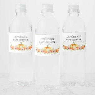Watercolor fall pumpkin baby shower water bottle label