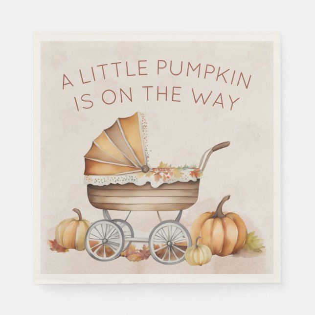 Watercolor Fall Pumpkin Baby Shower Welcome Napkin (Front)