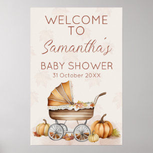 Watercolor Fall Pumpkin Baby Shower Welcome Poster