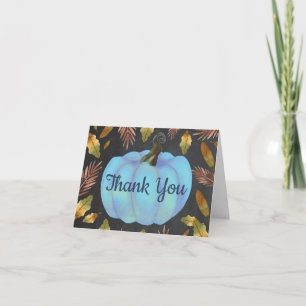 Watercolor Fall Pumpkin Blue Thank You card