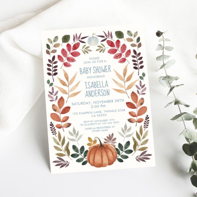 Watercolor Fall Pumpkin Boy Baby Shower Invitation (Creator Uploaded)
