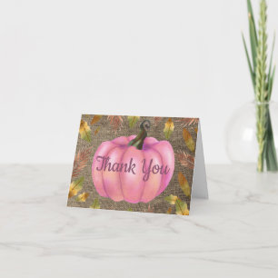 Watercolor Fall Pumpkin Burlap Pink Thank You card