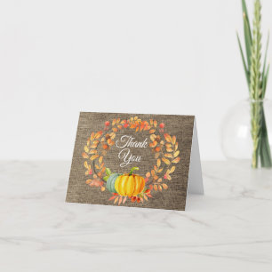Watercolor Fall Pumpkin Burlap Thank You card