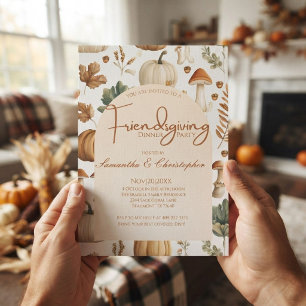Watercolor Fall pumpkin mushroom Friendsgiving Invitation