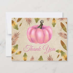 Watercolor Fall Pumpkin Pink Thank You card