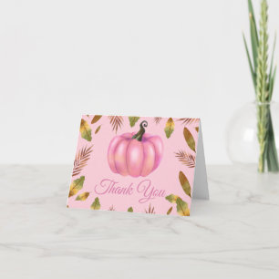 Watercolor Fall Pumpkin Pink Thank You card