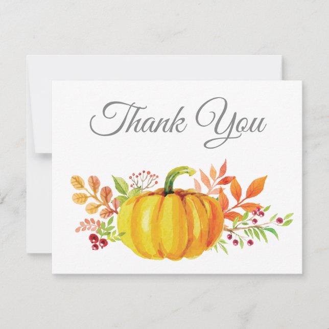 Watercolor Fall Pumpkin Thank You card (Front)