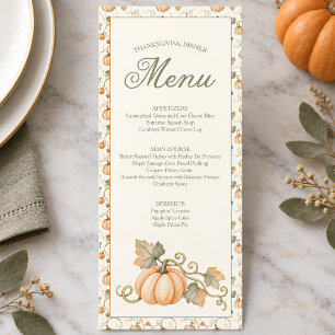 Watercolor Fall Pumpkin Thanksgiving Dinner Menu