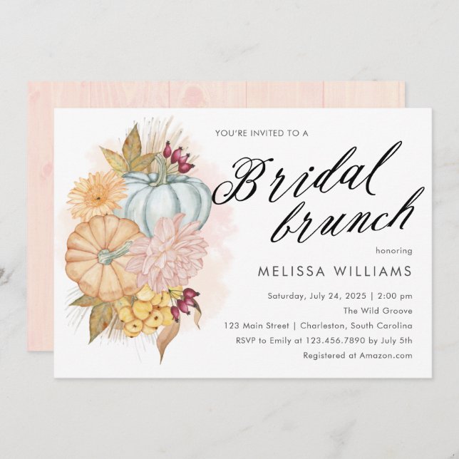 Watercolor Fall Pumpkins and Foliage Bridal Brunch Invitation (Front/Back)