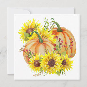 Watercolor Fall Pumpkins, Sunflowers, Berries Holiday Card