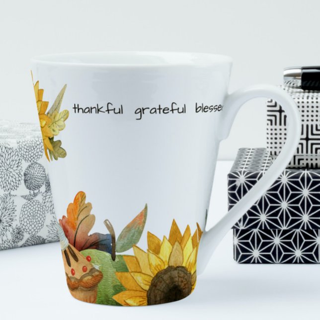 Watercolor Fall Sunflower Pumpkin Pie Personalised Latte Mug (Creator Uploaded)