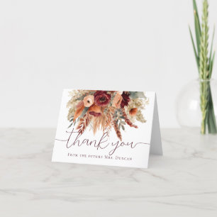 Watercolor Fall Terracotta Flowers Pampas Grass Thank You Card