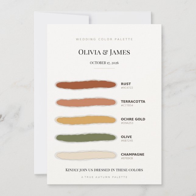 Watercolor Fall Wedding Colour Palette Attire Card (Front)