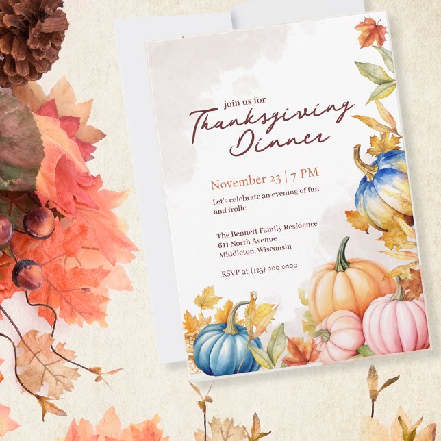 Watercolor Fall White Pumpkin Friendsgiving Invitation (Creator Uploaded)