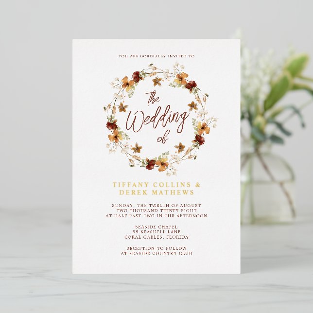 Watercolor Fall Wildflower Wedding Gold (Standing Front)