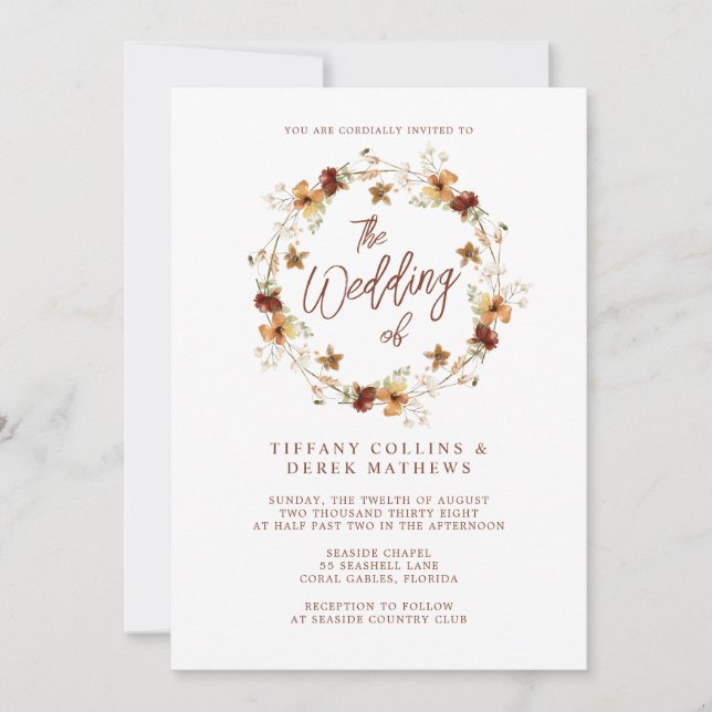 Watercolor Fall Wildflower Wedding Invitation (Front)