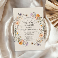 Watercolor fall wildflowers wreath blue orange