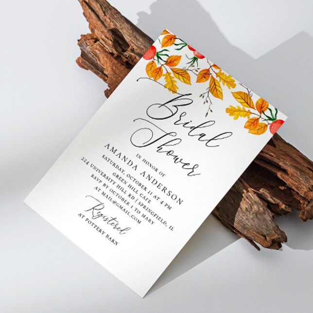 Watercolor fall woodland foliage bridal shower invitation (Creator Uploaded)