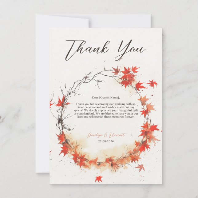 Watercolor Fall Wreath Thank You (Front)