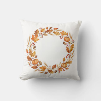 Watercolor Fall Wreath Thanksgiving Pillow