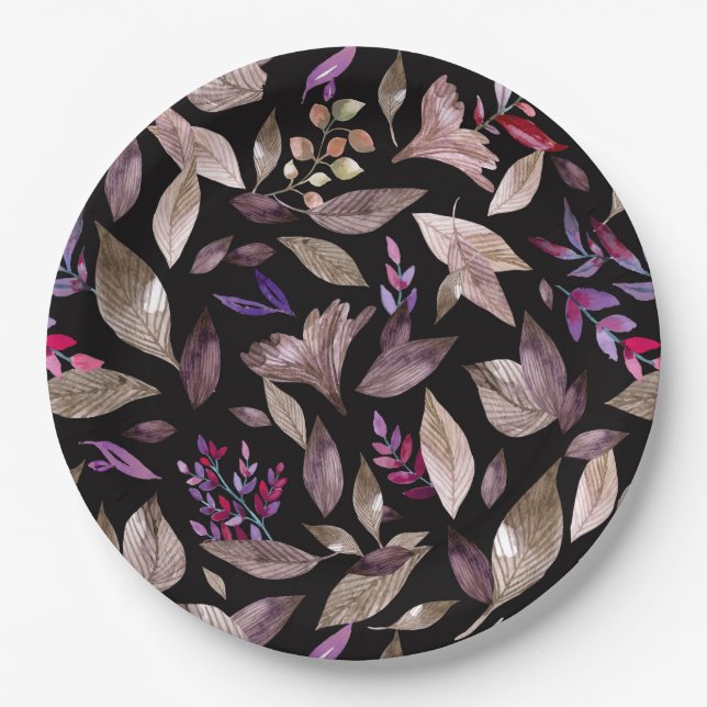 Watercolor fallen leaves paper plate (Front)